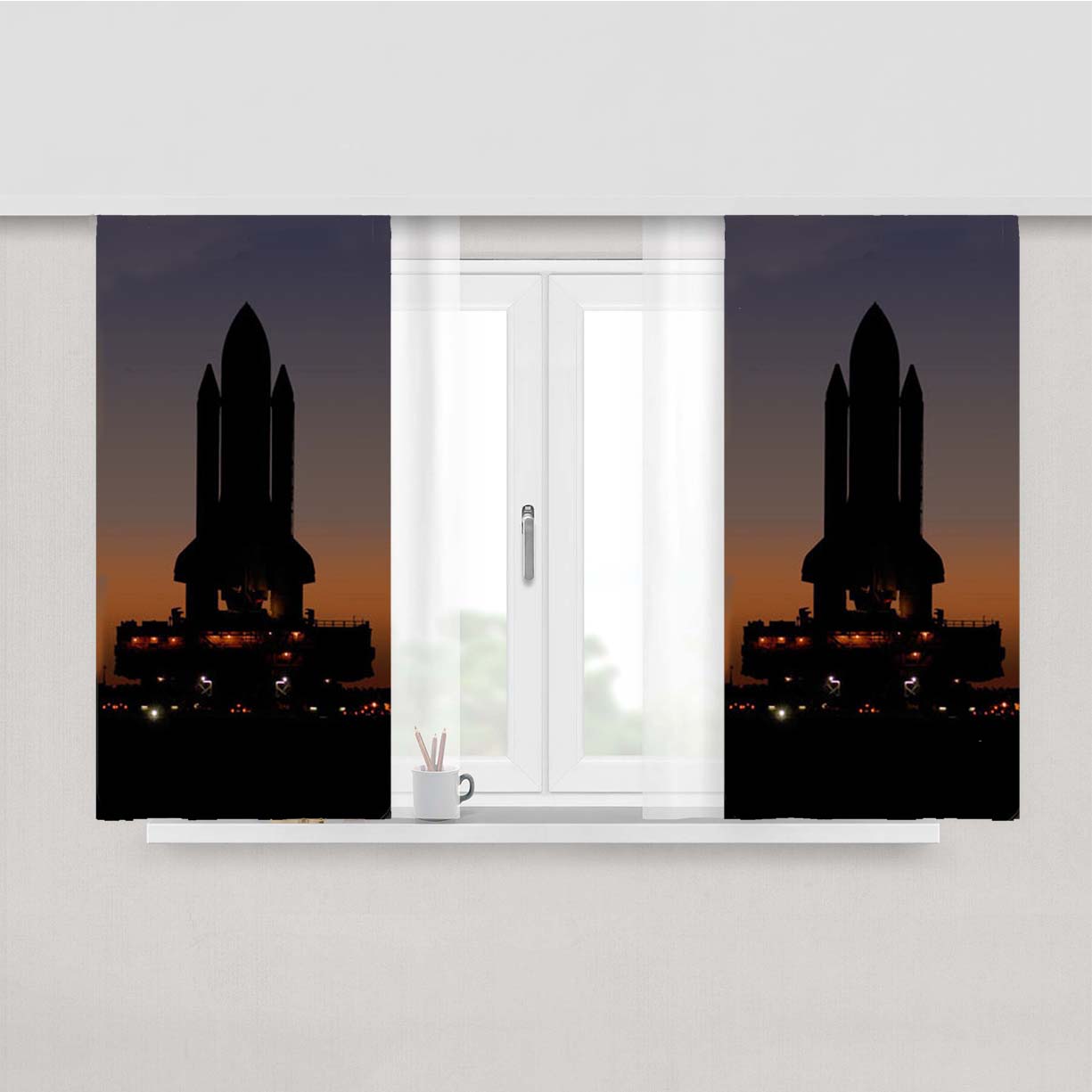 Nasa Shuttle Waiting For Launch Peach Skin Window Curtains