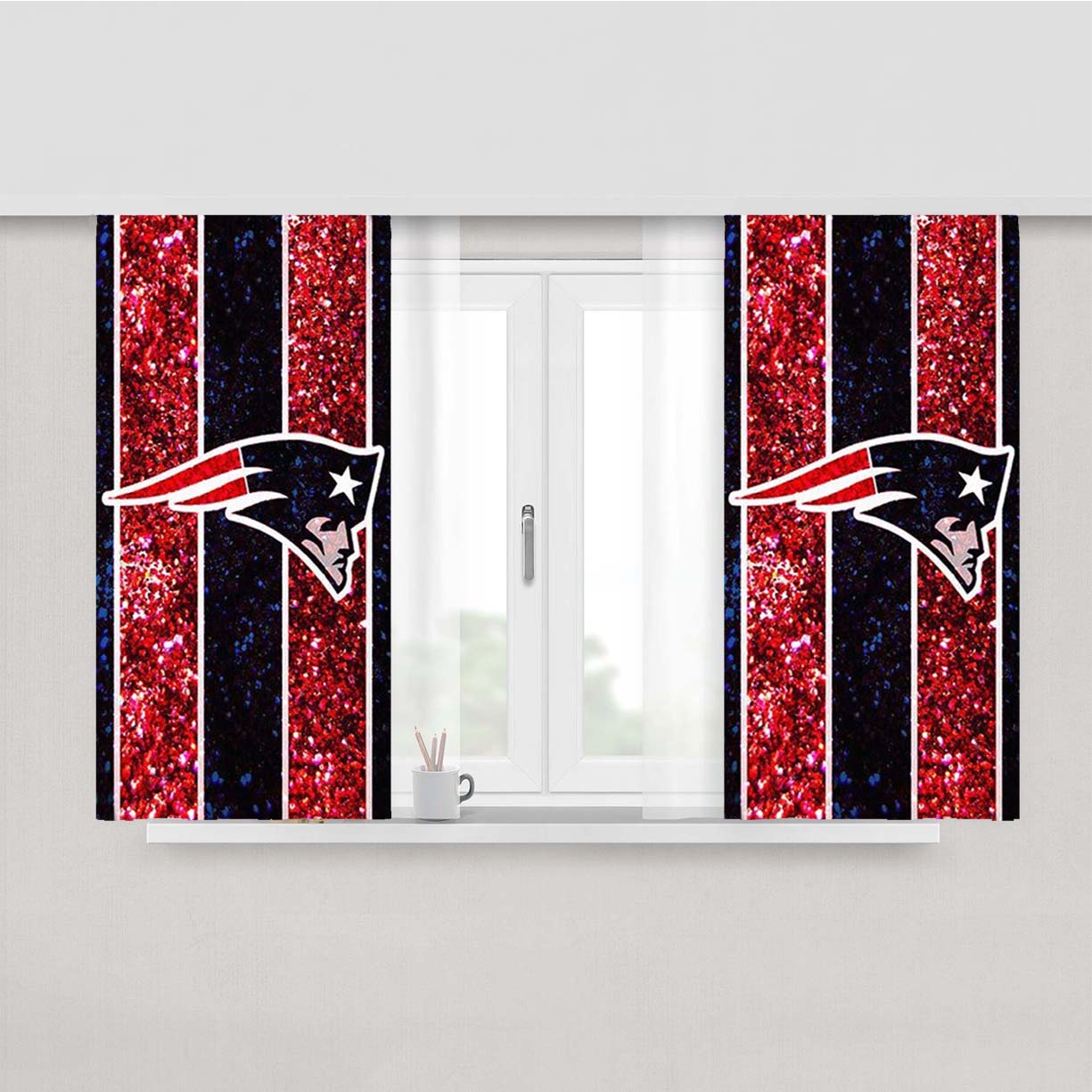 New England Patriots Nfl Logo Glitter Peach Skin Window Curtains