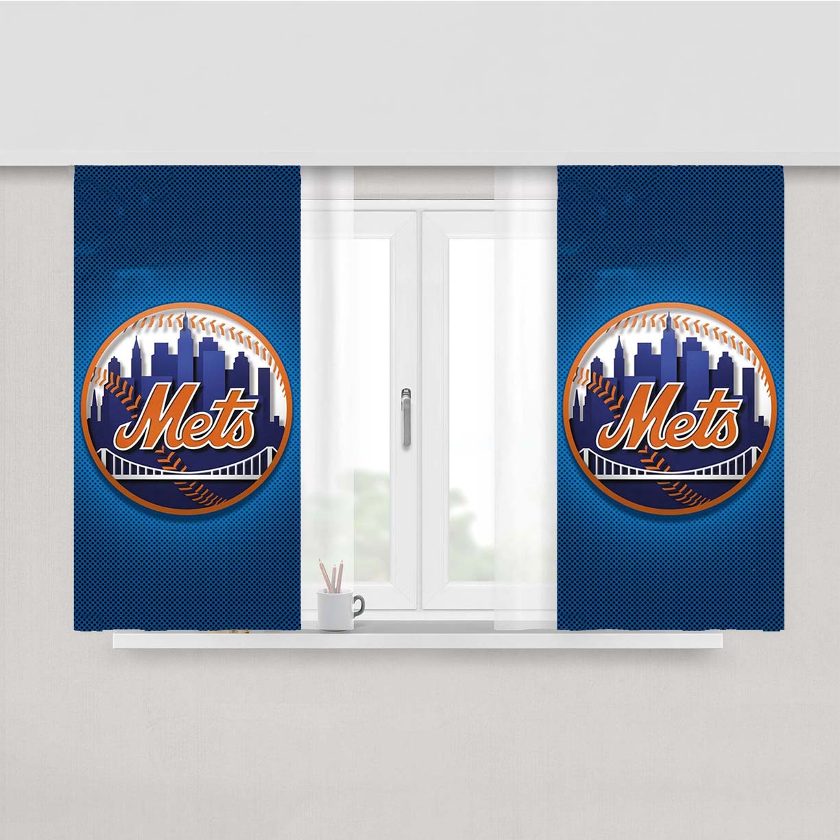 New York Mets Ny Logo Peach Skin Window Curtains