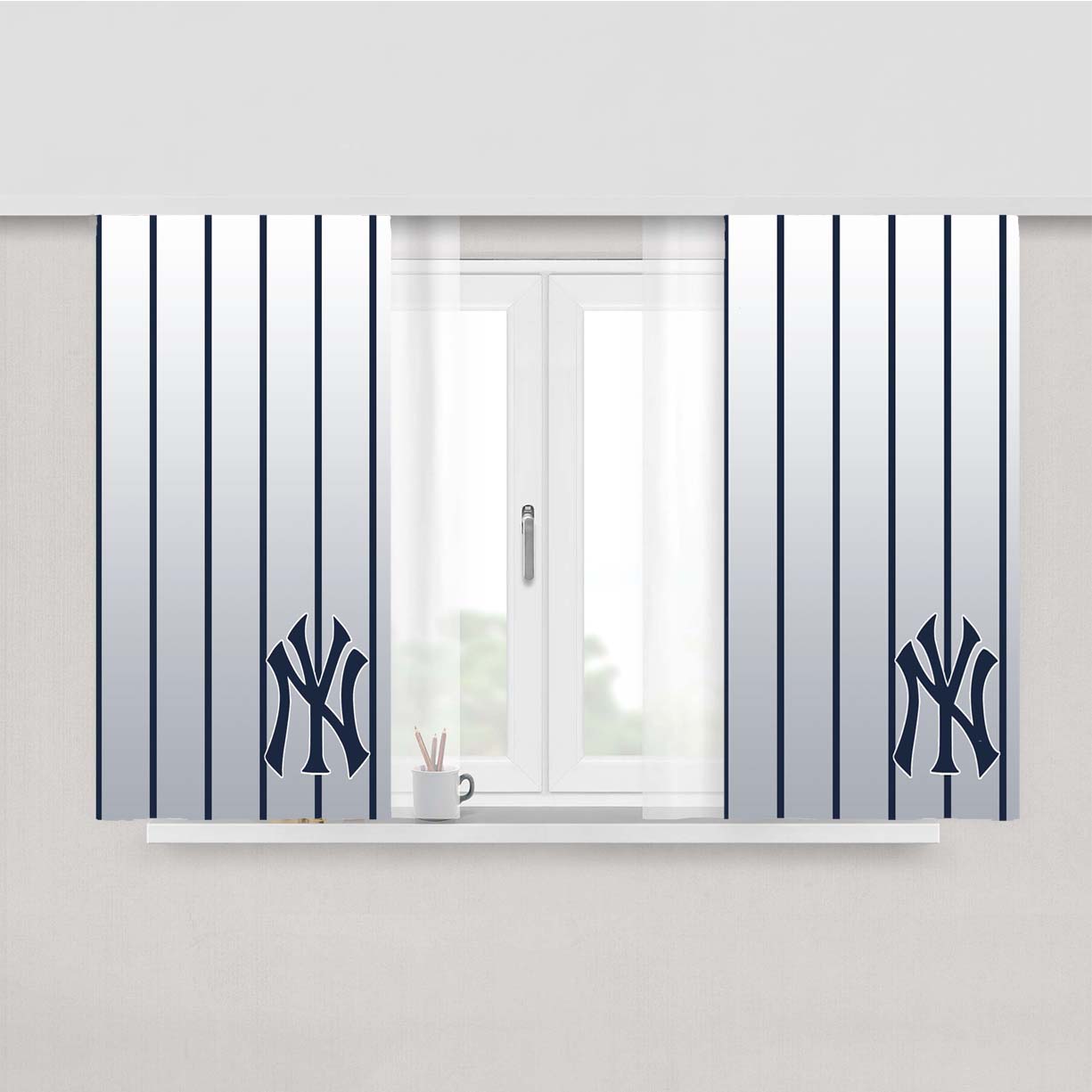 New York Yankees Pattern Peach Skin Window Curtains