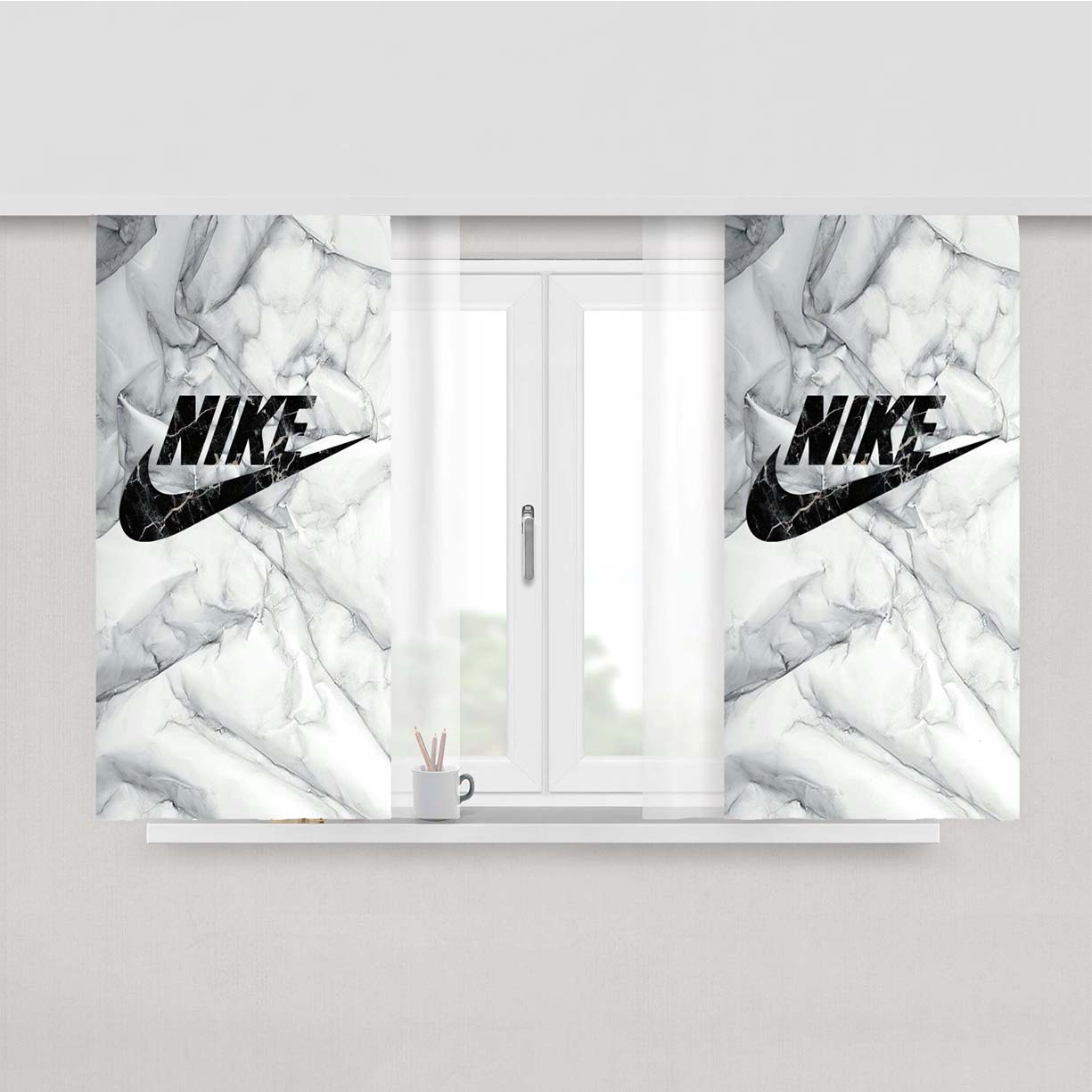Nike Art White Glossy Peach Skin Window Curtains