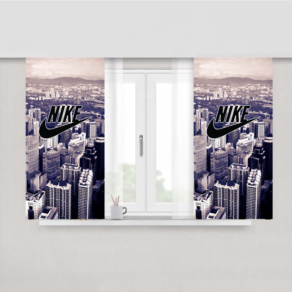 Nike City Skyline Peach Skin Window Curtains
