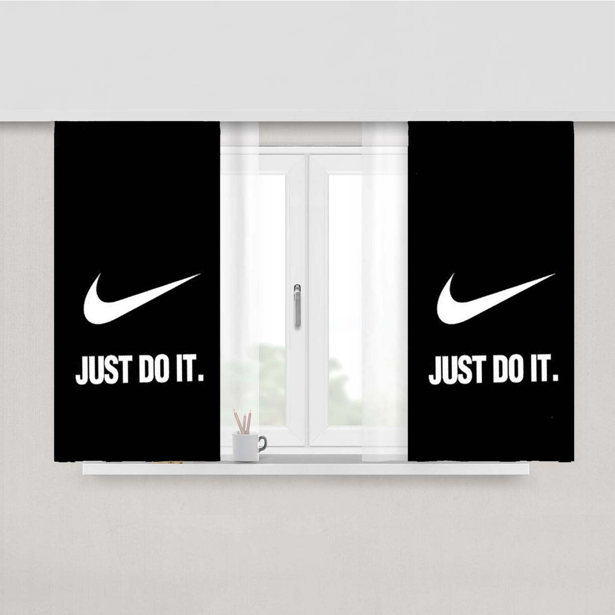 Nike Just Do It Black White Peach Skin Window Curtains