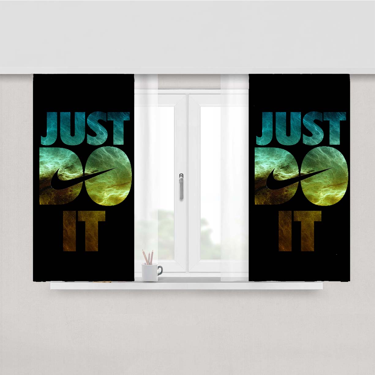 Nike Just Do It Galaxy Nebula 2 Peach Skin Window Curtains