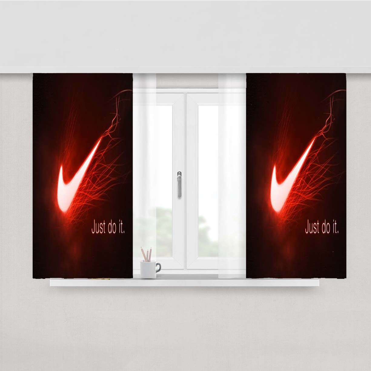 Nike Just Do It Red Aura Logo Peach Skin Window Curtains