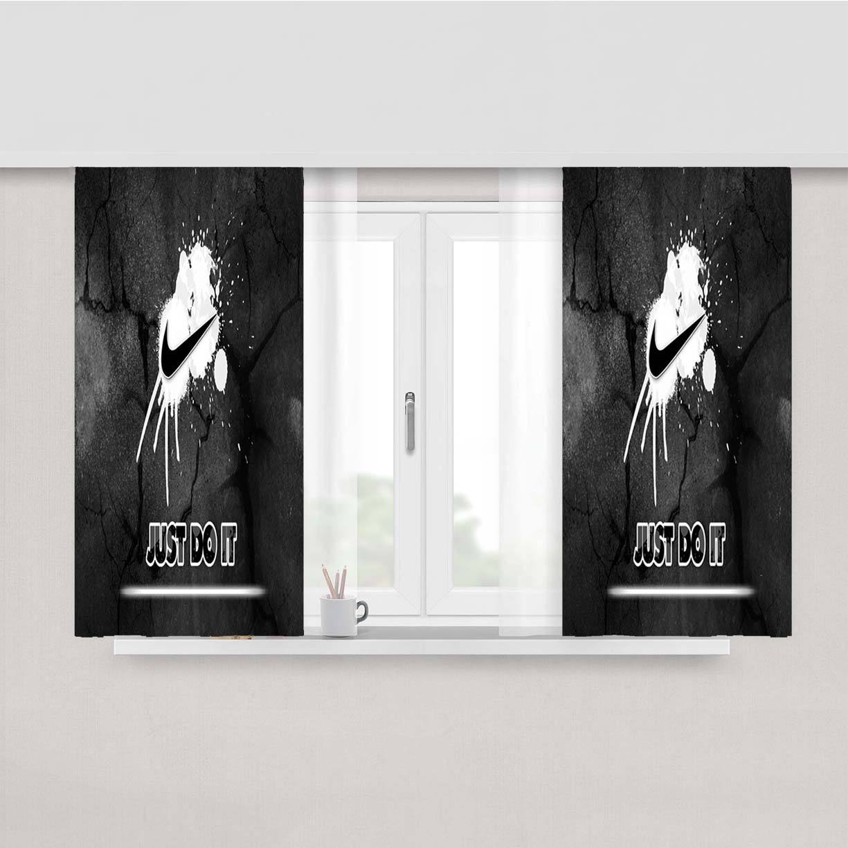 Nike Just Do It White Splat Logo Peach Skin Window Curtains
