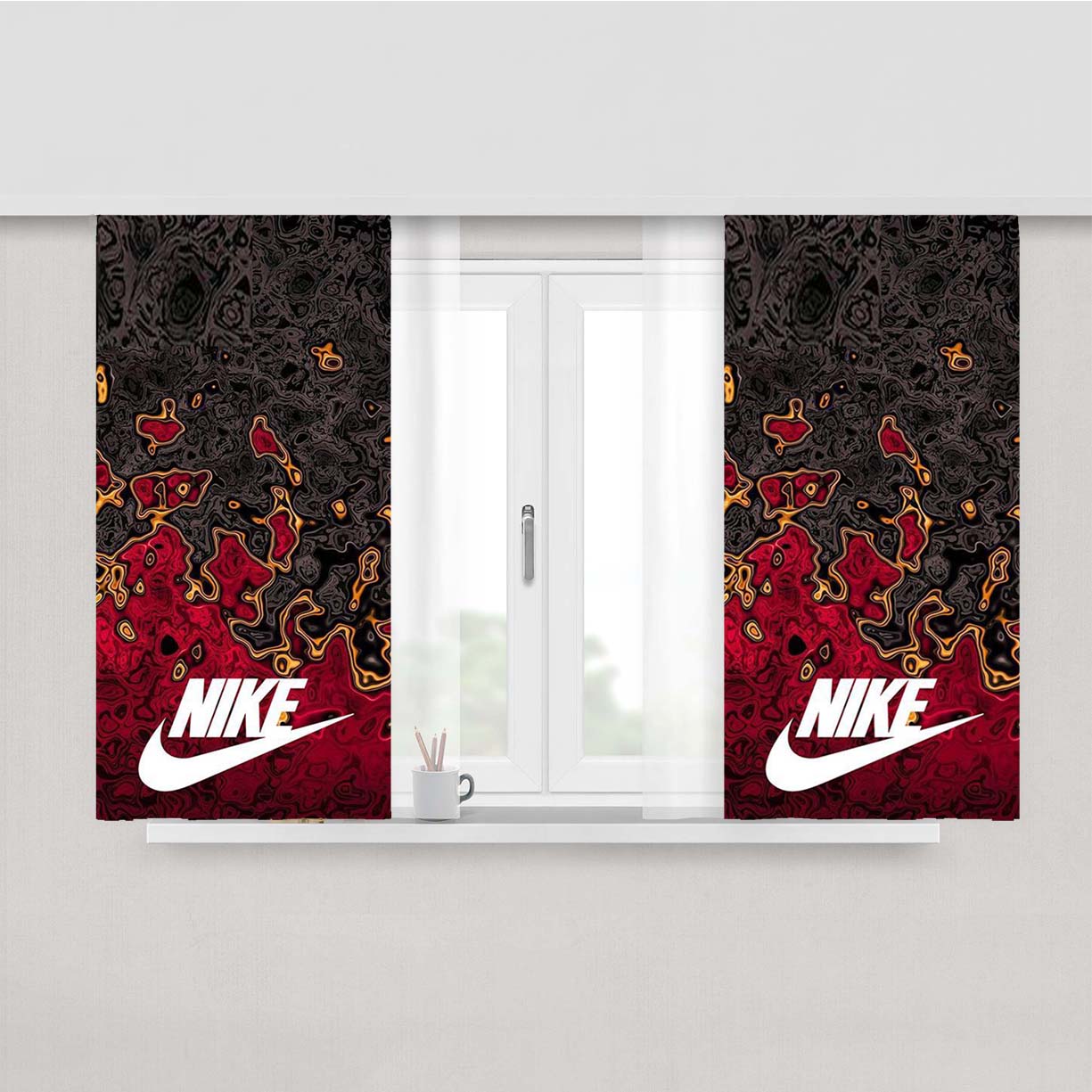 Nike Logo Blazing Peach Skin Window Curtains