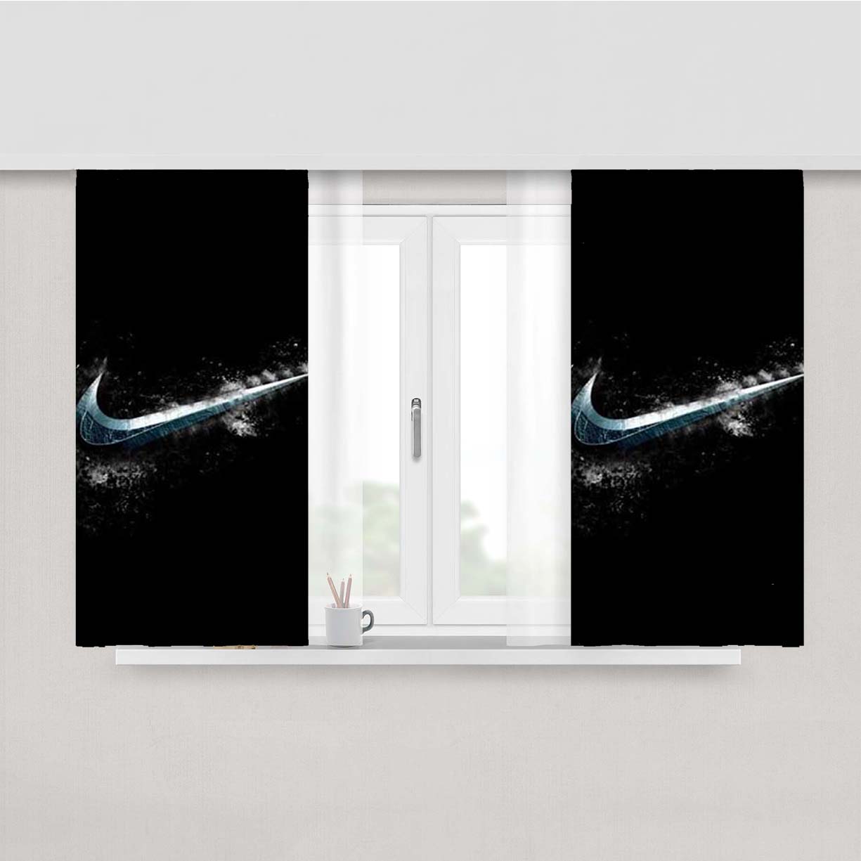 Nike Logo Stone Peach Skin Window Curtains