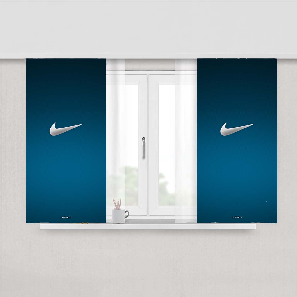 Nike Metal Logo Peach Skin Window Curtains