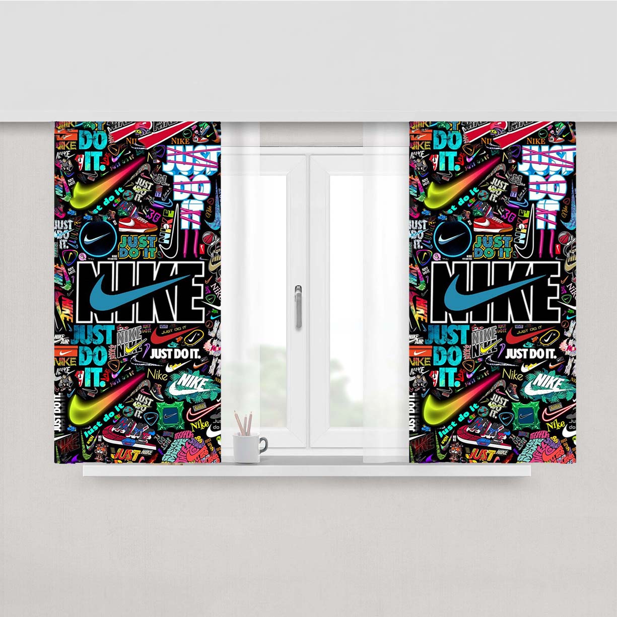 Nike Sticker Collage Peach Skin Window Curtains