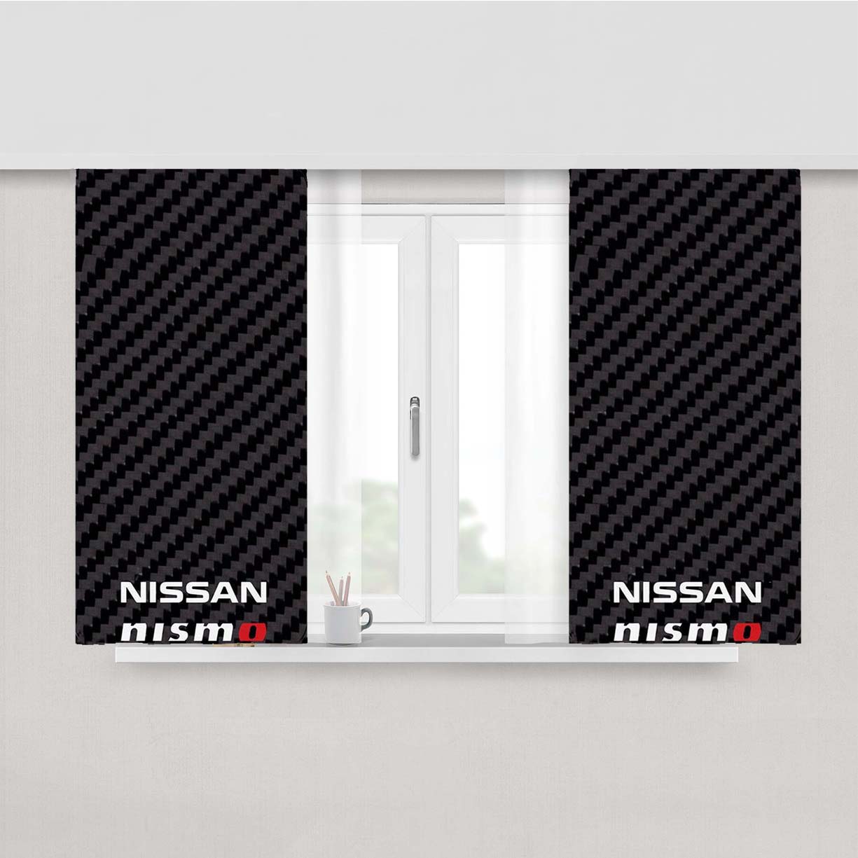 Nissan Nismo Jdm Style Carbon Fiber Peach Skin Window Curtains