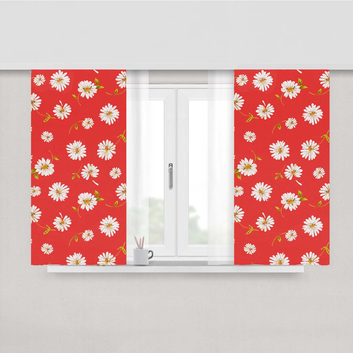 Noise Daisy Daydream Red Coral Floral Peach Skin Window Curtains