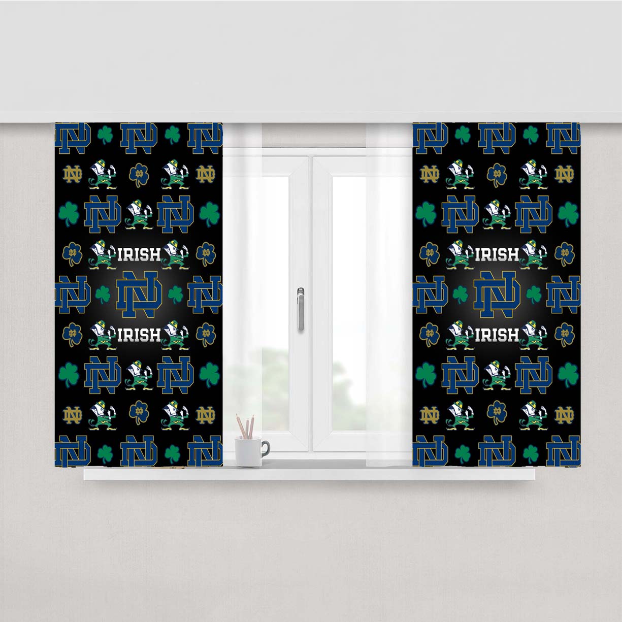 Notre Dame Irish Logo Pattern Peach Skin Window Curtains