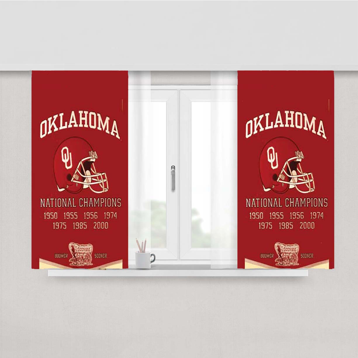 Oklahoma Sooners Championship Banner Peach Skin Window Curtains