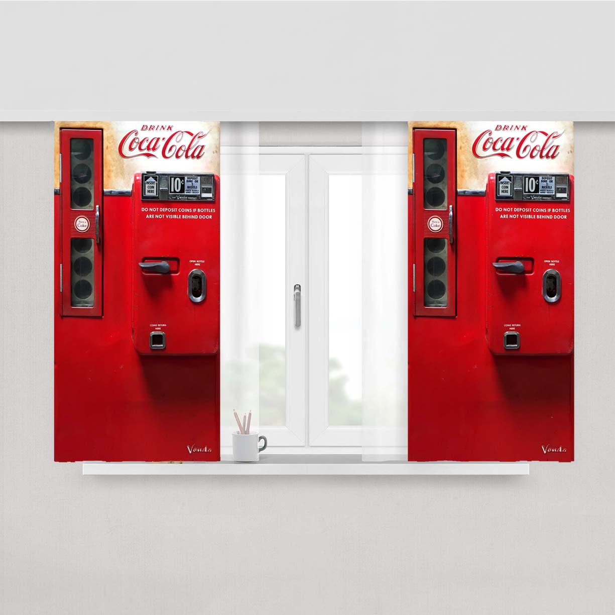 Old Coca Cola Soft Drink Vending Machine Peach Skin Window Curtains