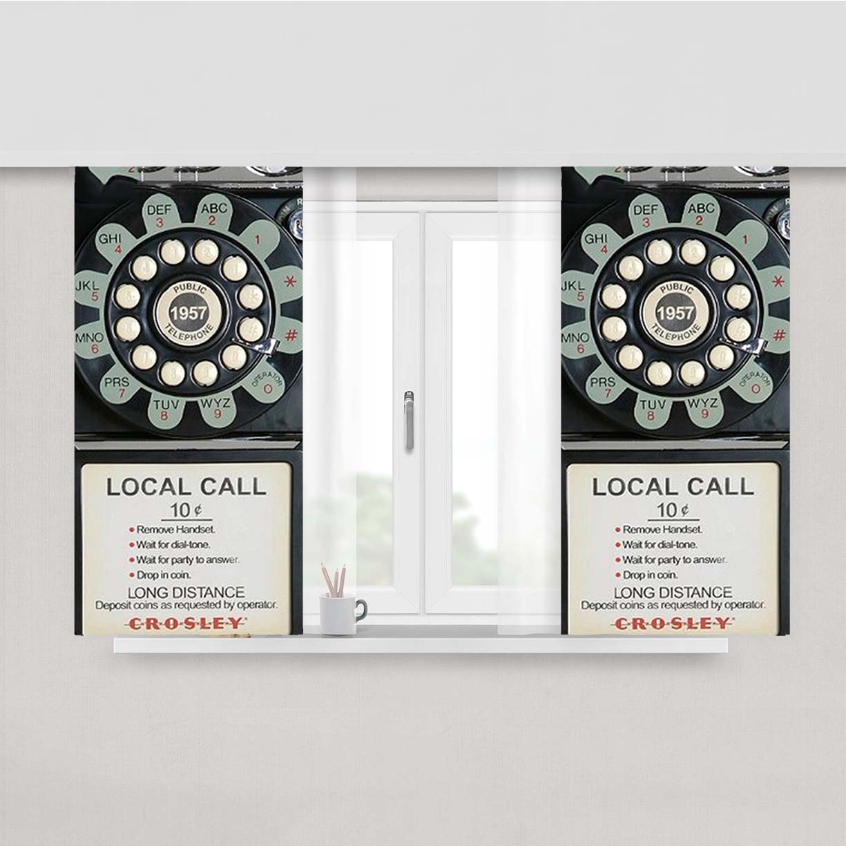 Old Payphone Retro Peach Skin Window Curtains