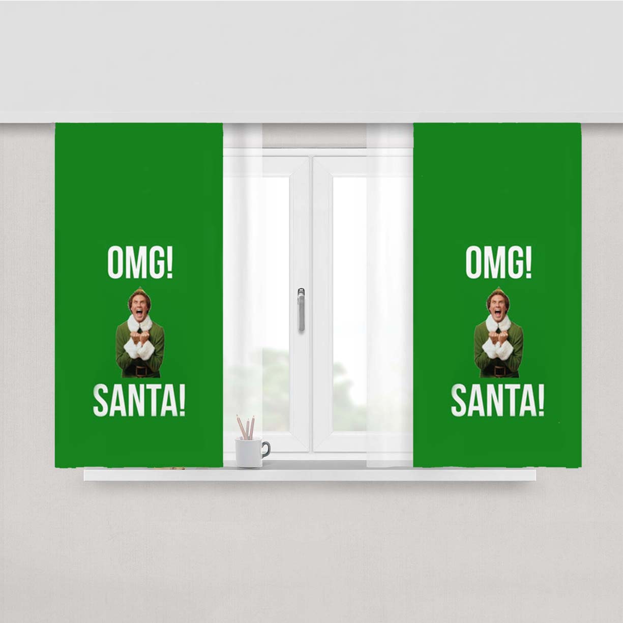 Omg Santa! - Elf Peach Skin Window Curtains