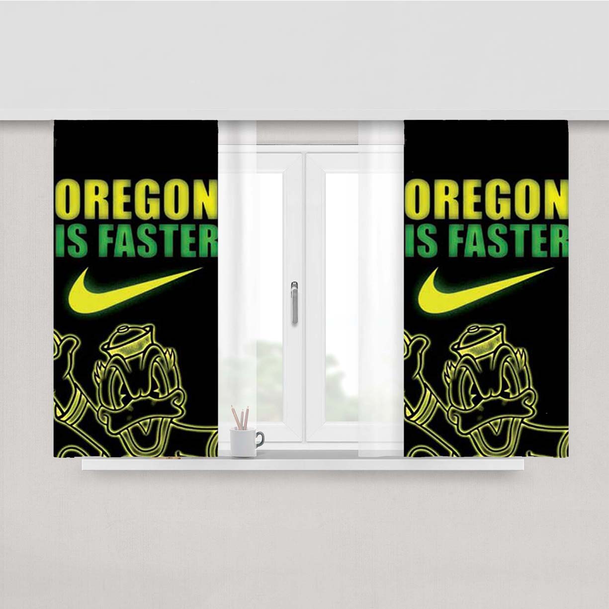 Oregon Ducks Faster Neon Peach Skin Window Curtains