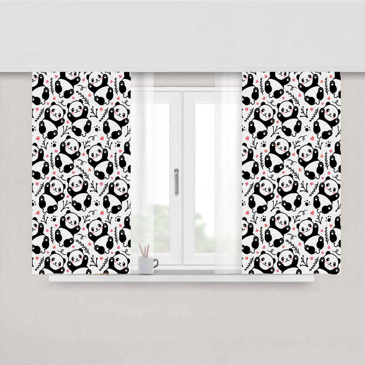 Panda Love And Cute Pattern Peach Skin Window Curtains