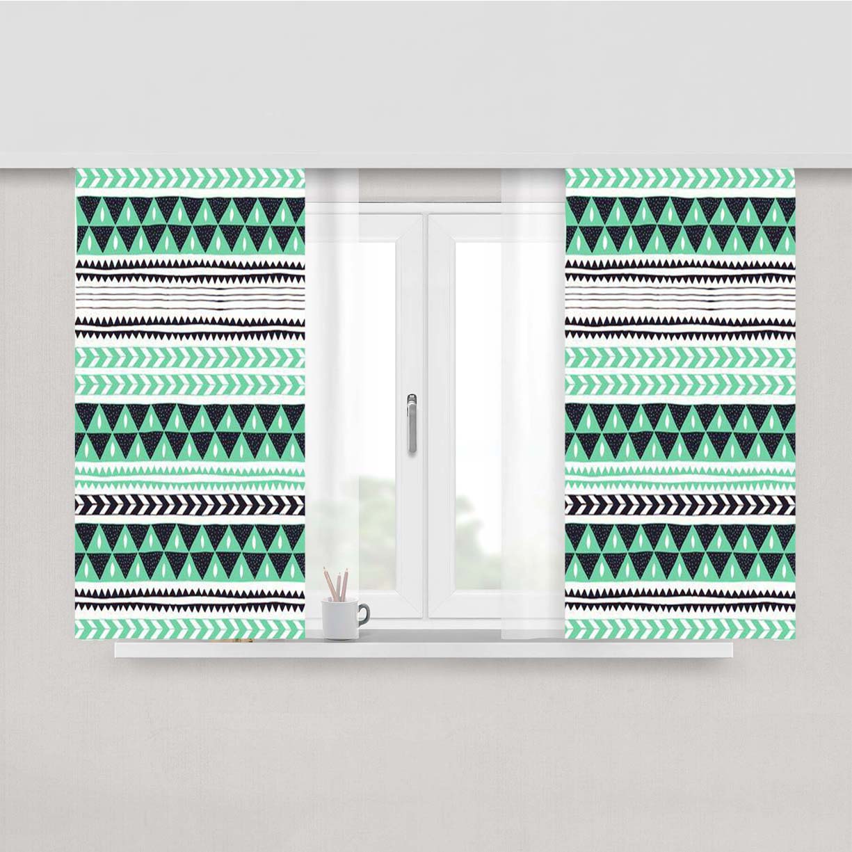Pattern Blue Sky Mint Peach Skin Window Curtains