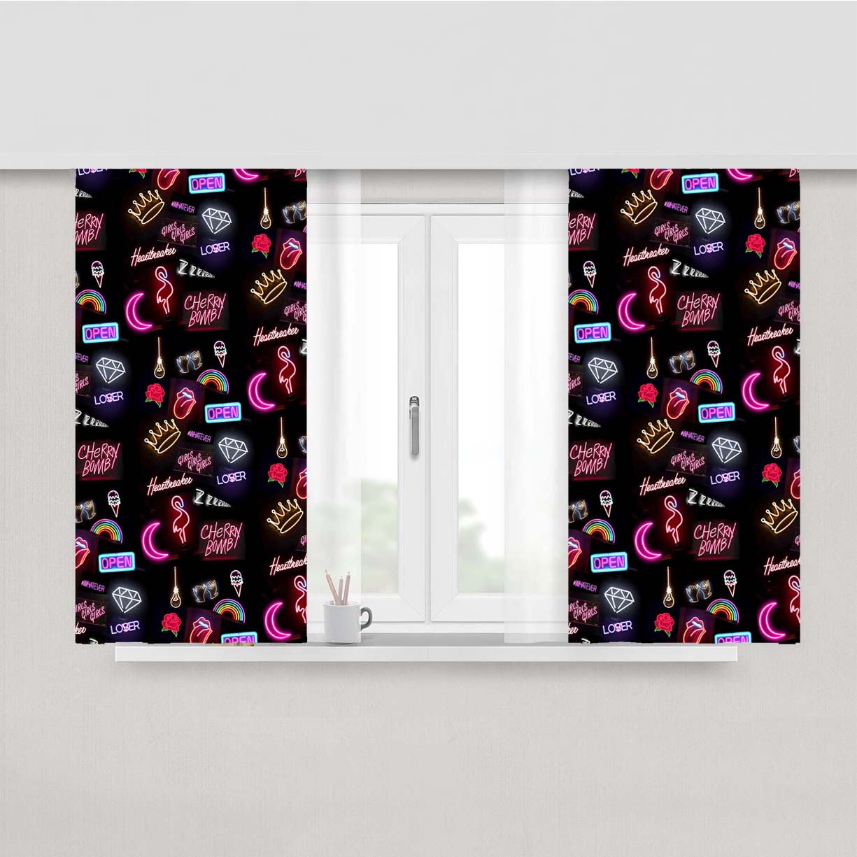Pattern Neon Summer Aksesoris Collection Peach Skin Window Curtains