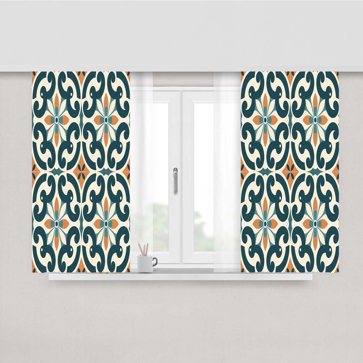 Pattern With The Word Foliate Peach Skin Window Curtains