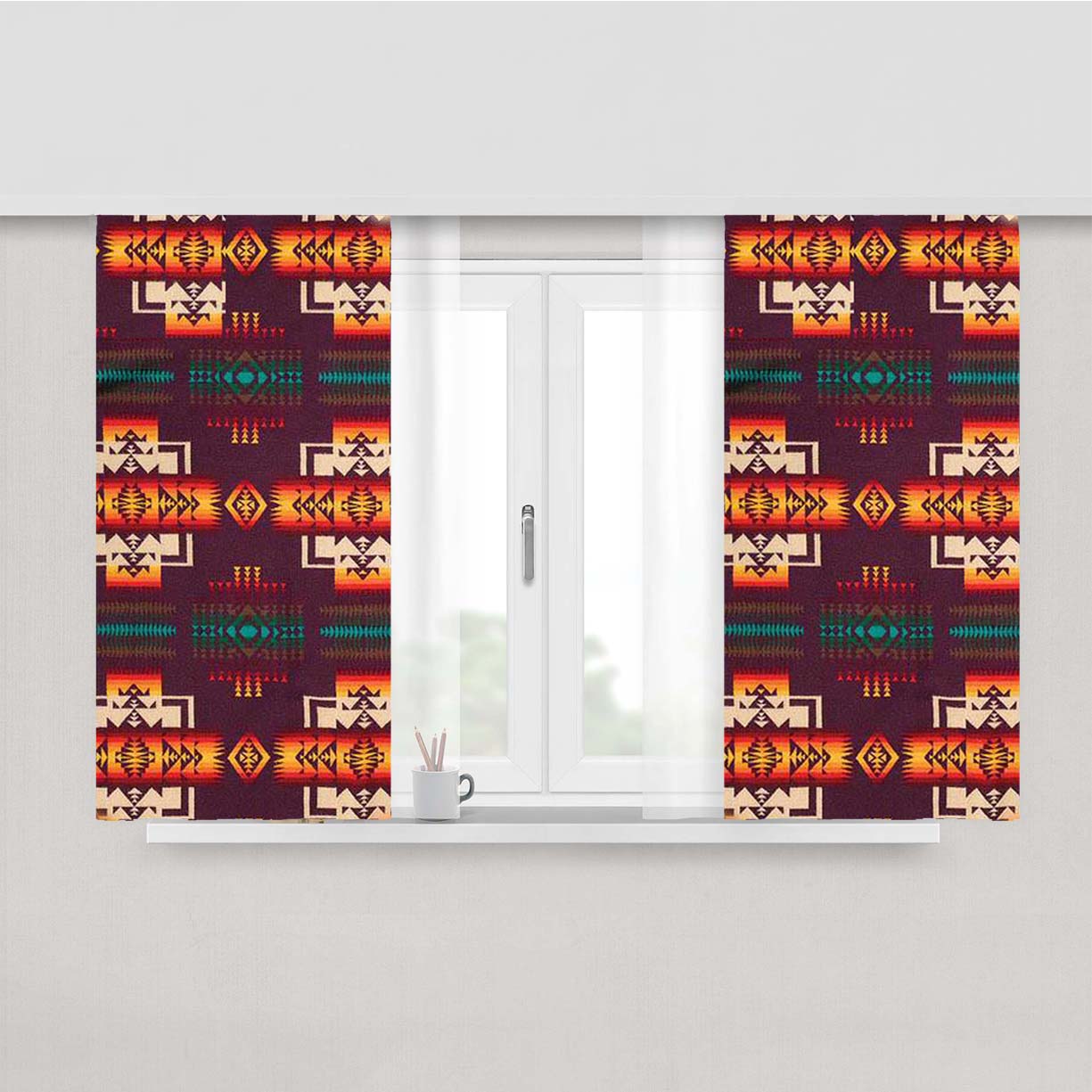 Pendleton Maroon Chief Peach Skin Window Curtains
