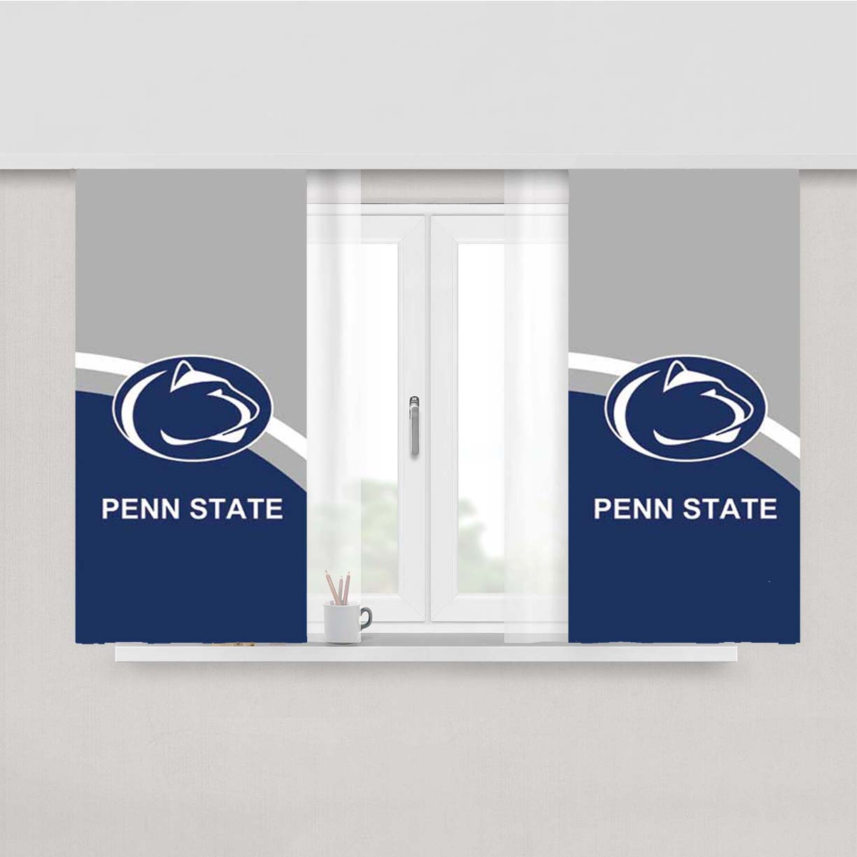 Penn State Blue Grey Circle Peach Skin Window Curtains