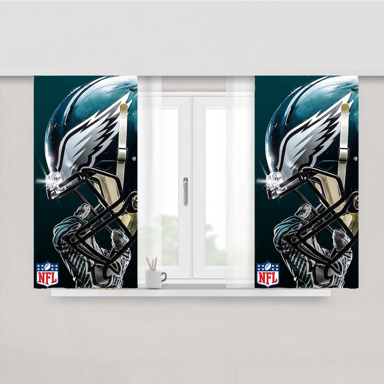 Philadelphia Eagles Nfl Helmet Peach Skin Window Curtains