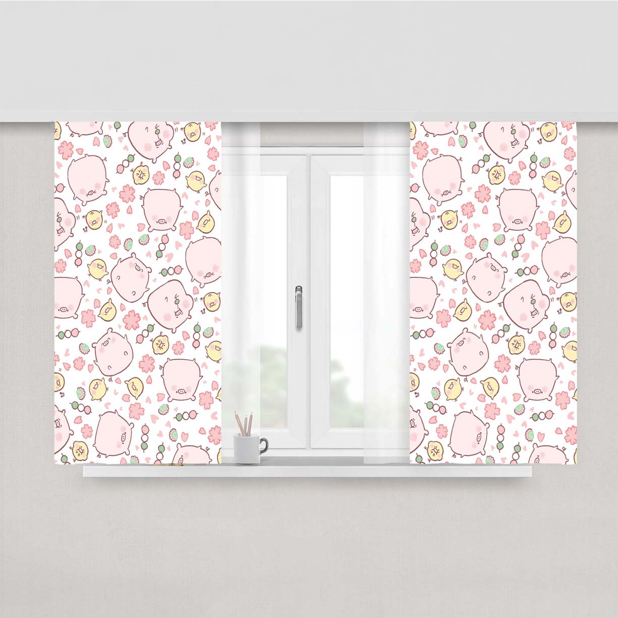 Pig Pattern Peach Skin Window Curtains