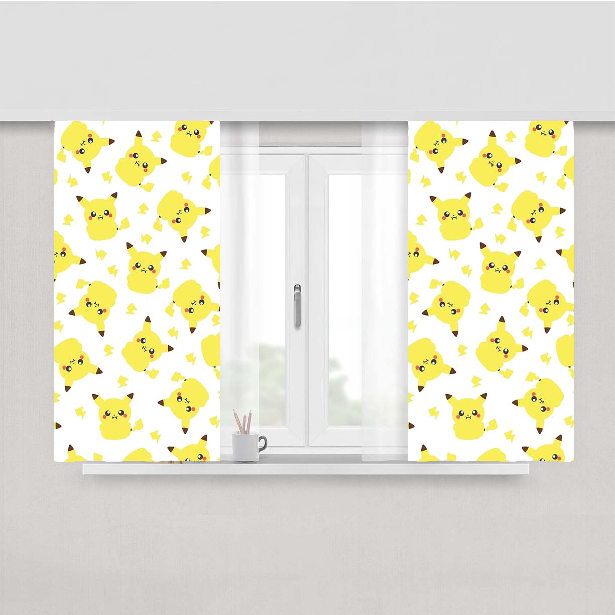 Pikachu Cute Pokemon Pattern Peach Skin Window Curtains