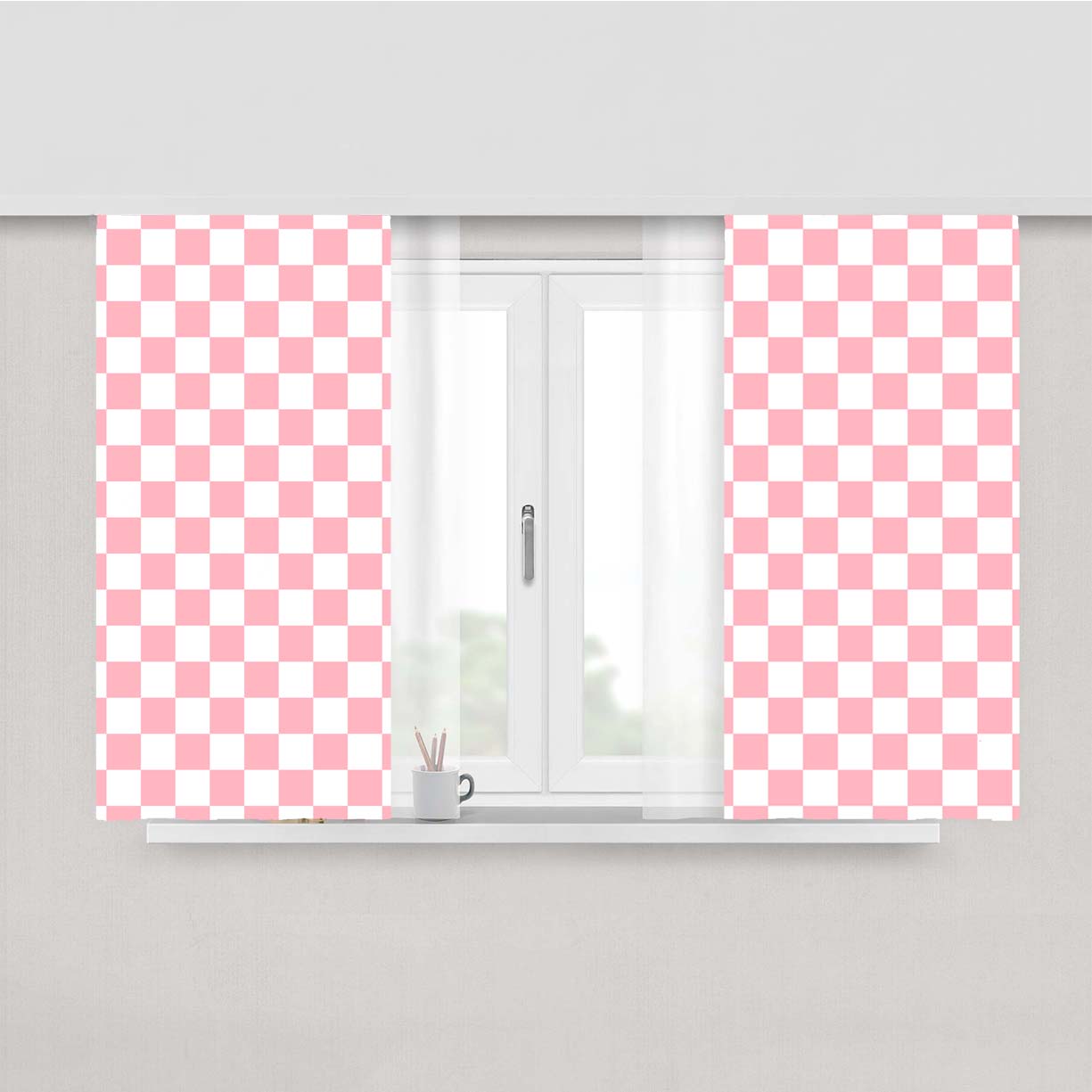 Pink Checkered Vans Shoes Peach Skin Window Curtains