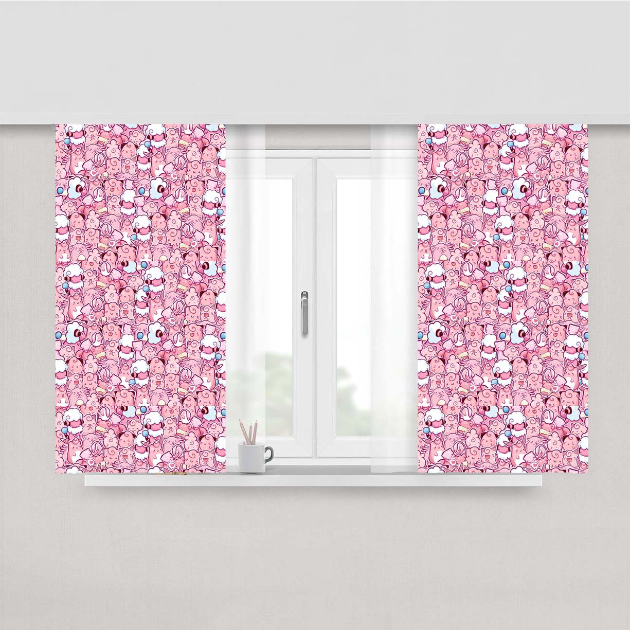 Pink Pokemon Pattern Collection Peach Skin Window Curtains