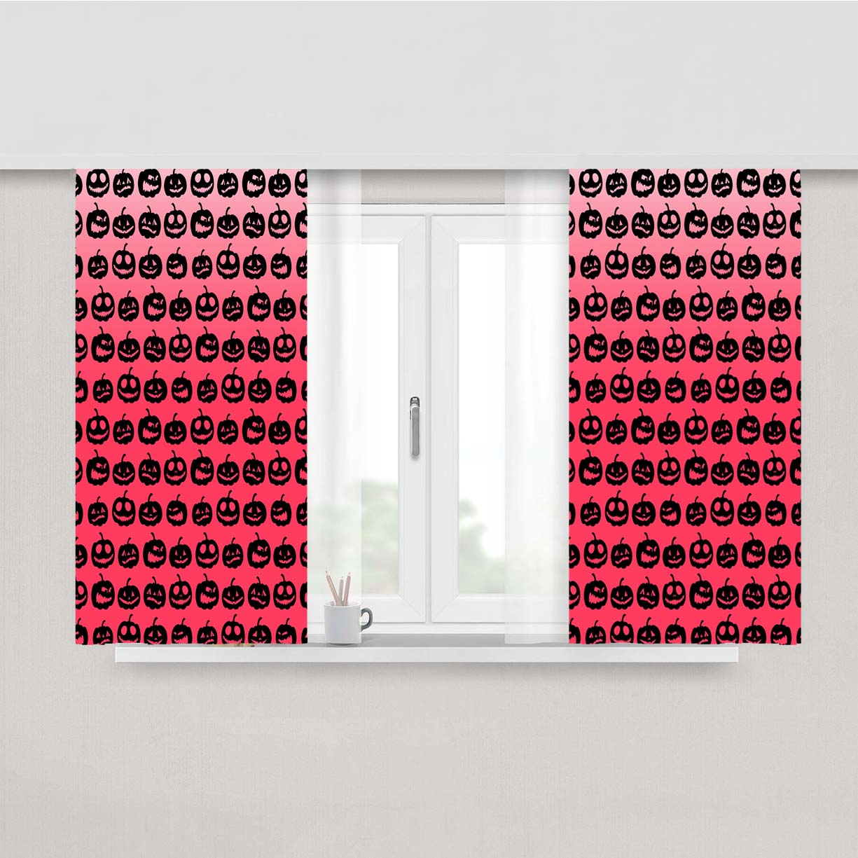 Pink Pumpkins Pattern Silhouette Collections Peach Skin Window Curtains