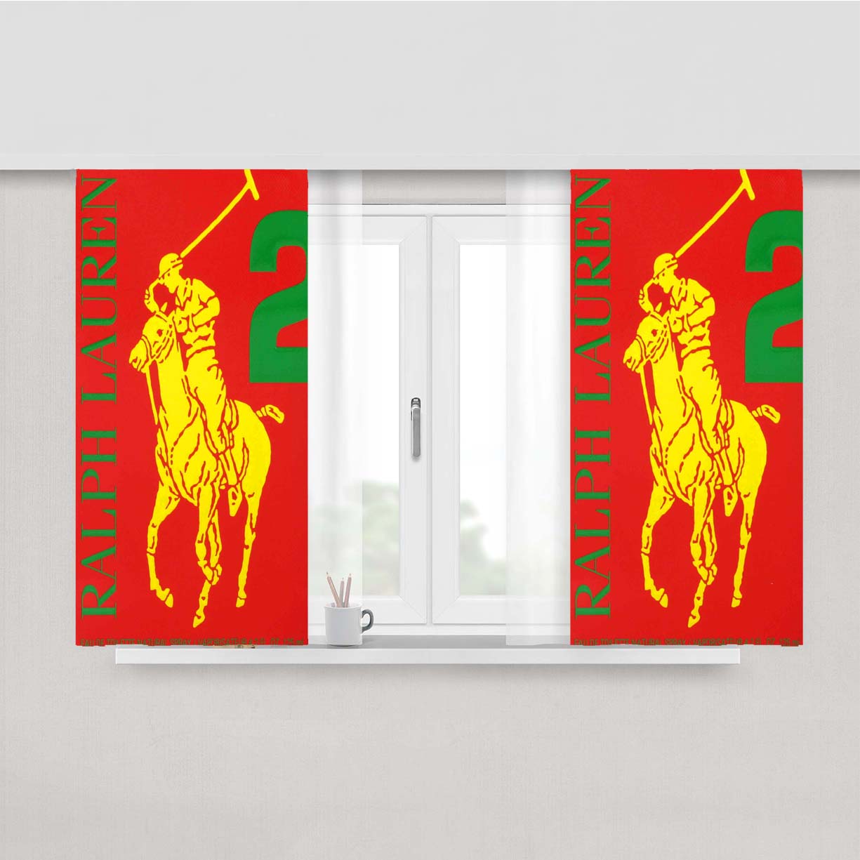 Polo Ralph Lauren Big Pony 2 Red Parfume Peach Skin Window Curtains