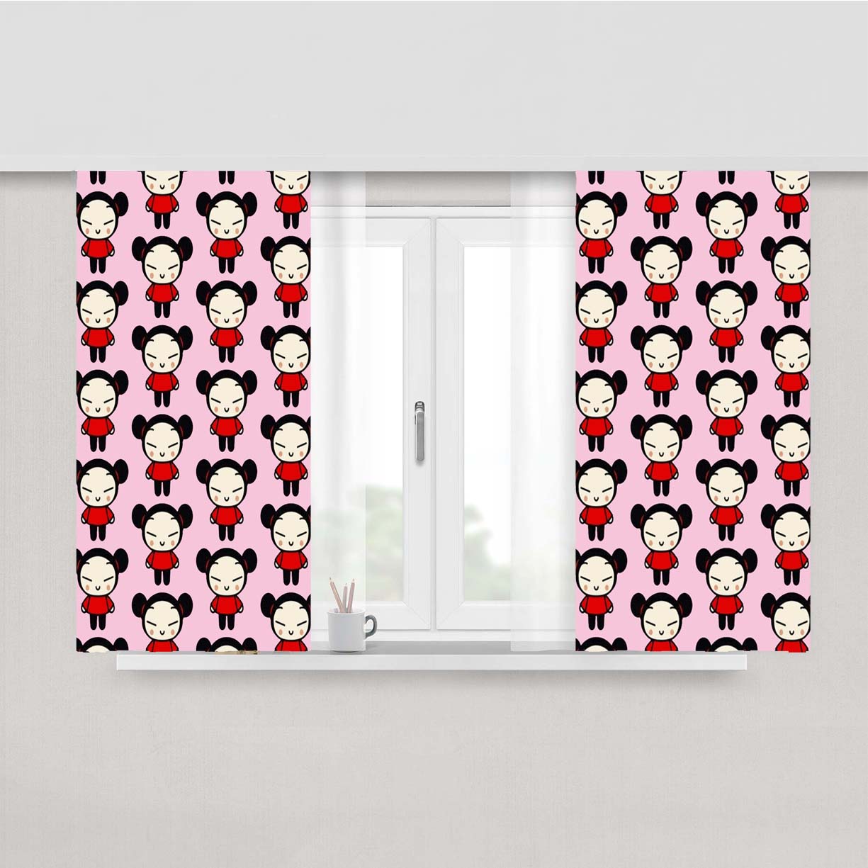 Pucca Pattern Wallpaper Peach Skin Window Curtains