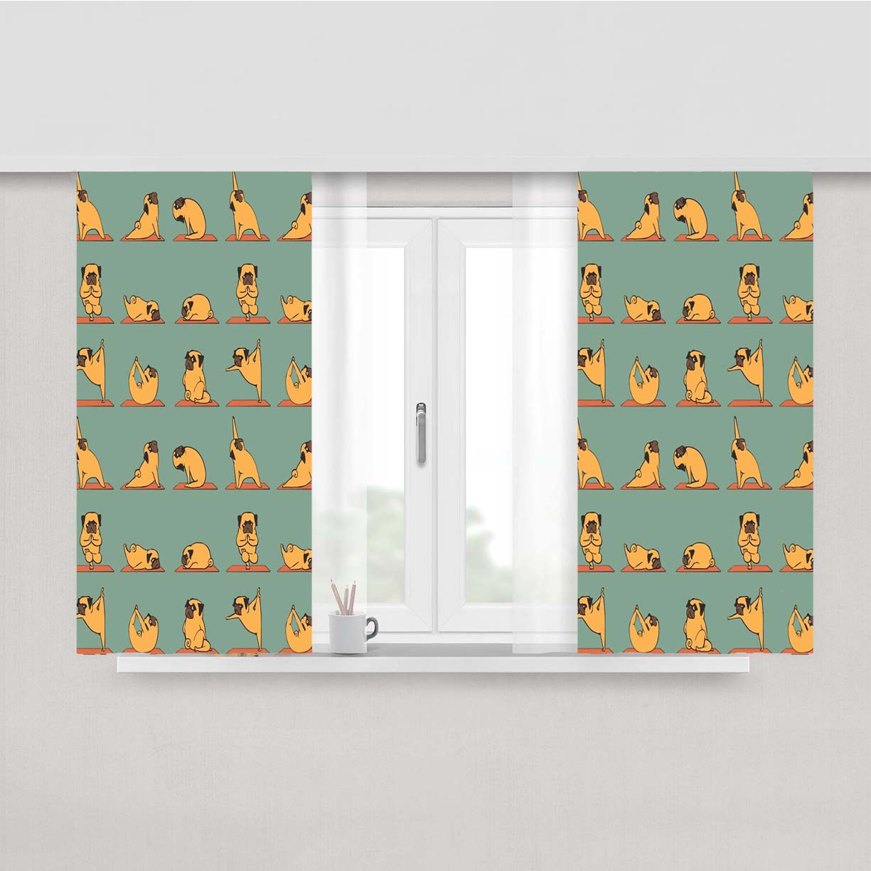 Pug Yoga Pattern Peach Skin Window Curtains