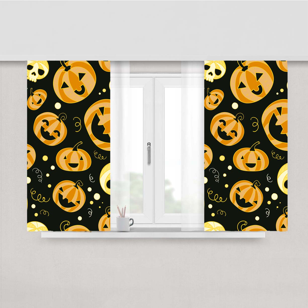 Pumpkins Pattern Halloween Peach Skin Window Curtains