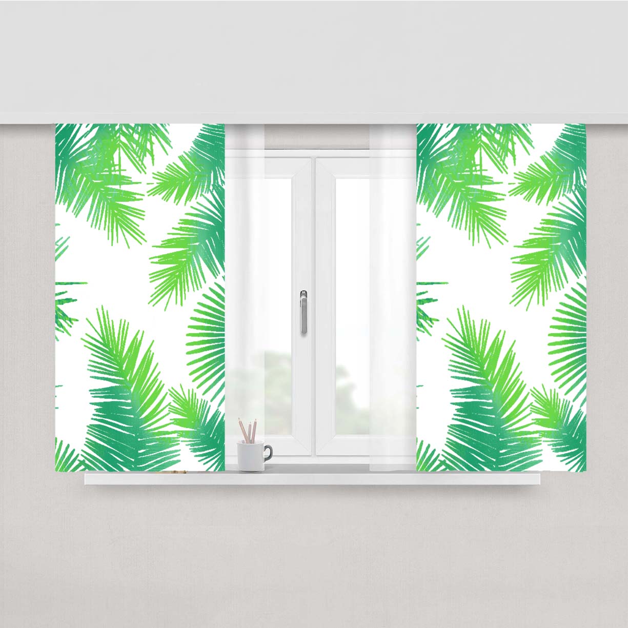 Random Leaves Palm Tropical Pattern Peach Skin Window Curtains