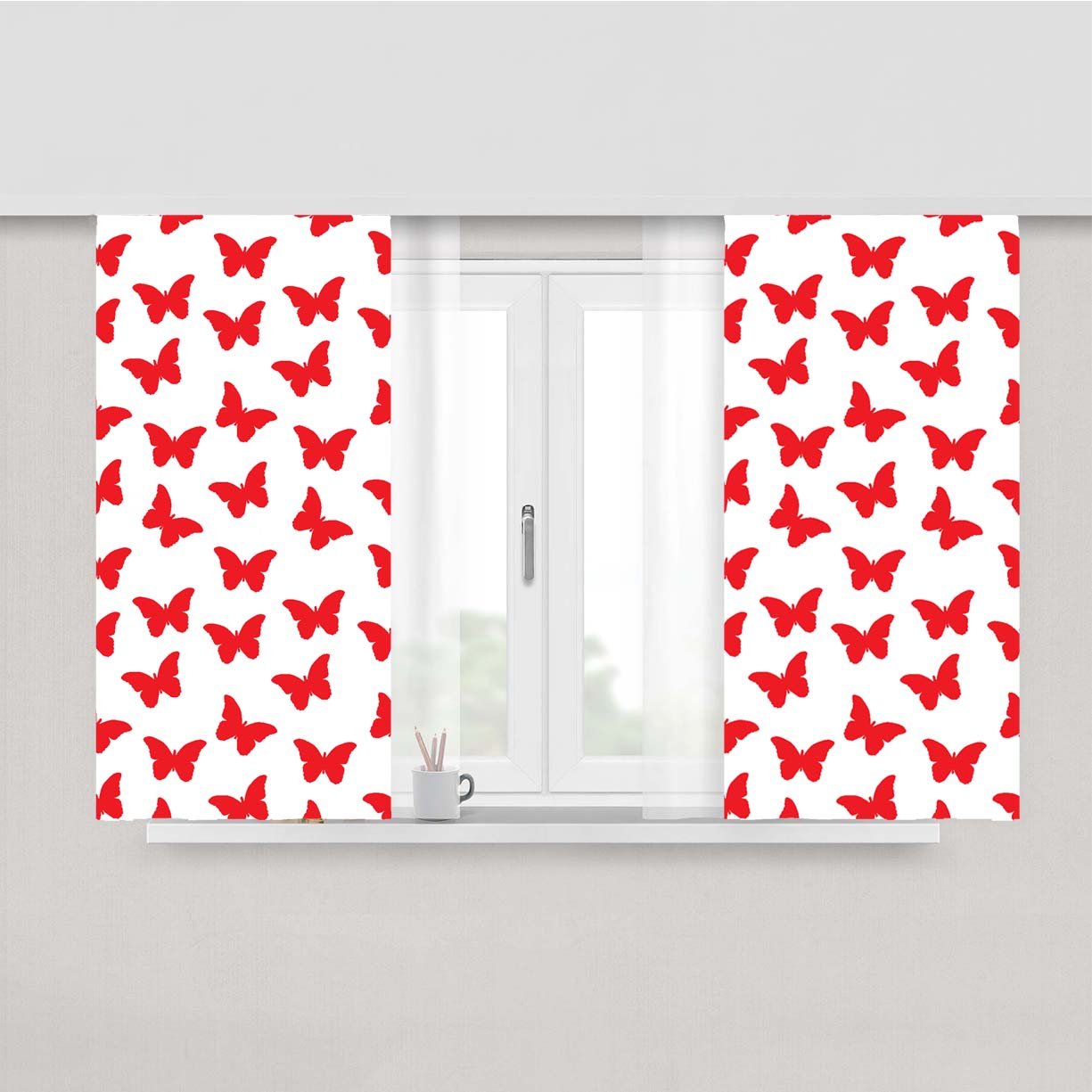 Red Butterfly Pattern Peach Skin Window Curtains