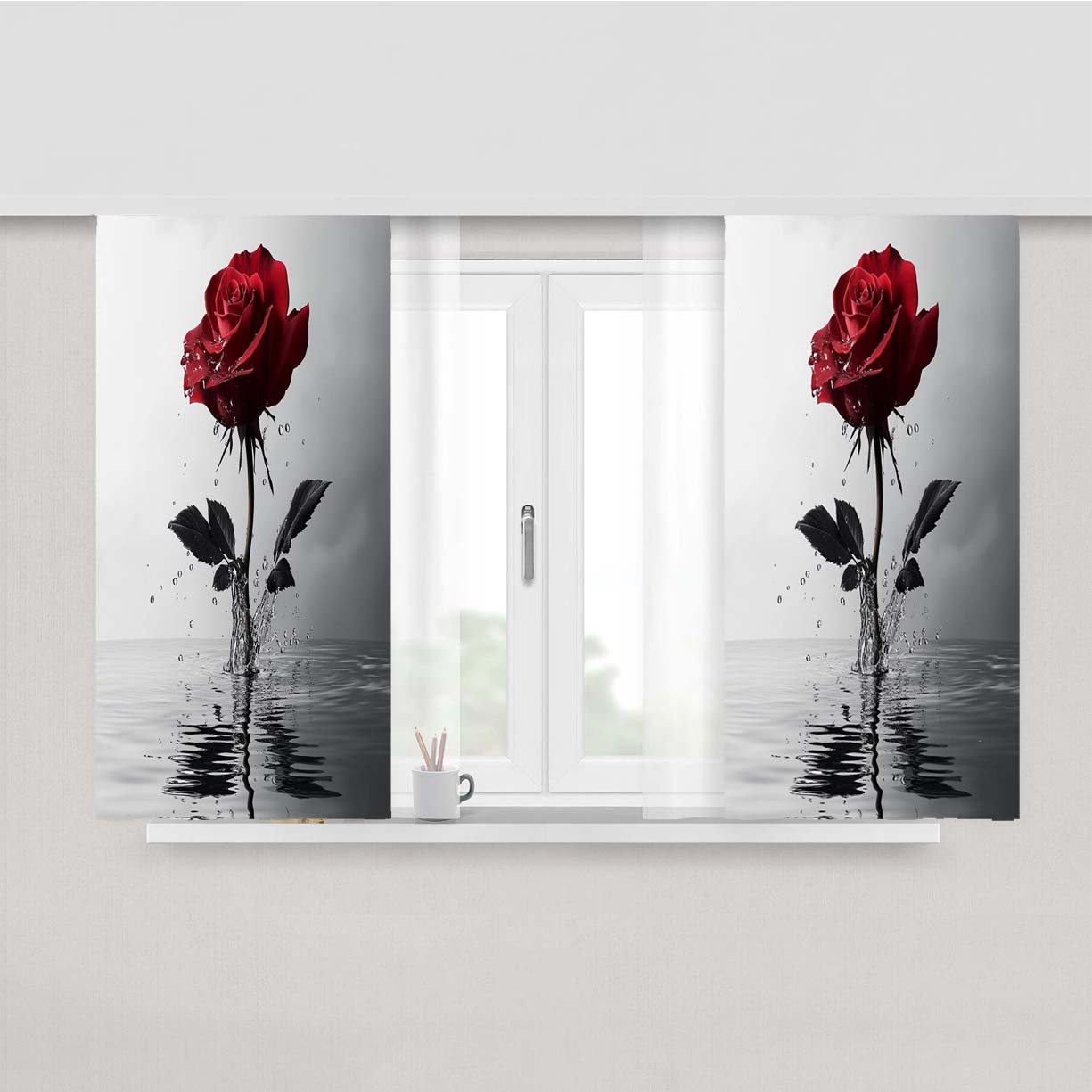 Red Rose Peach Skin Window Curtains