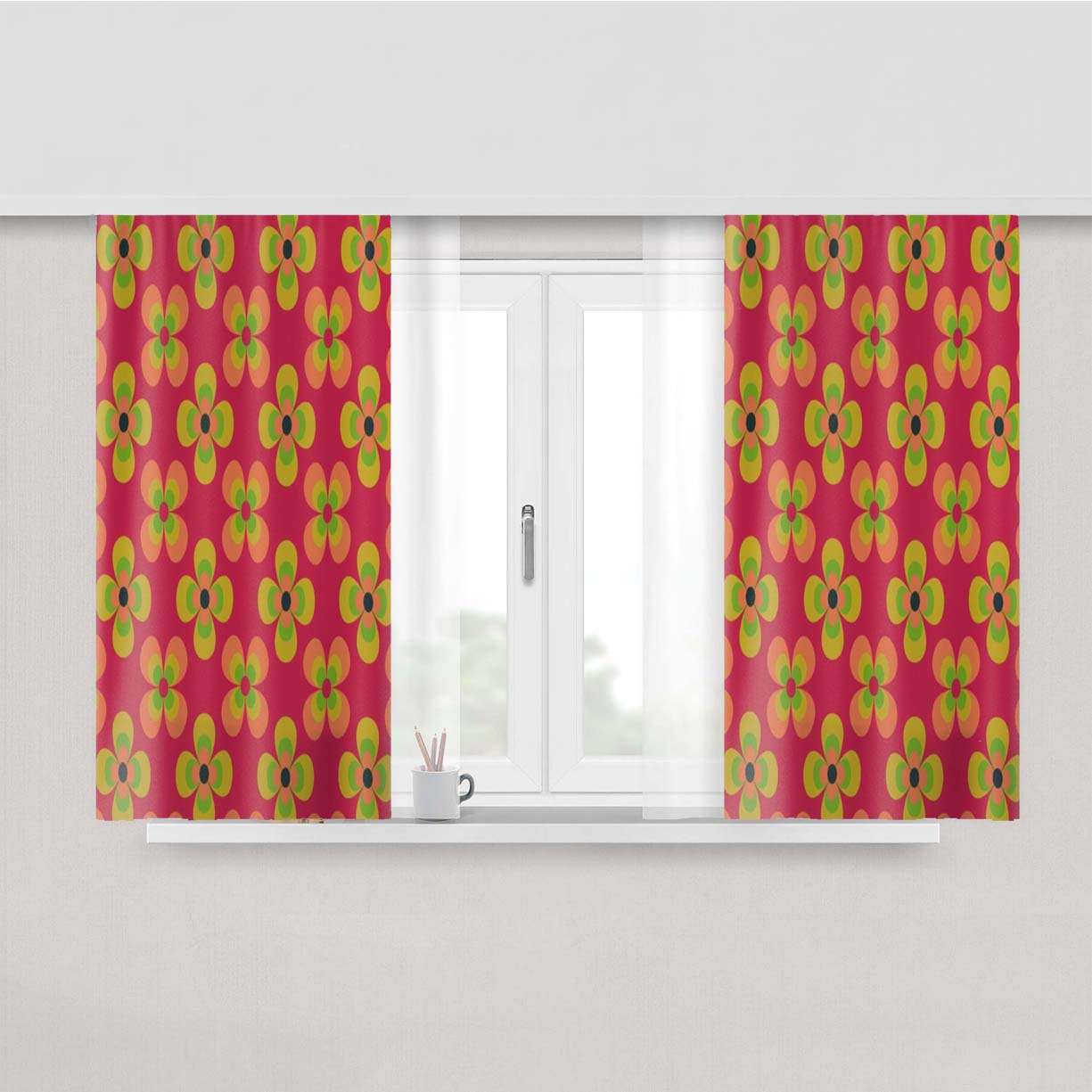 Retro Floral Peach Skin Window Curtains