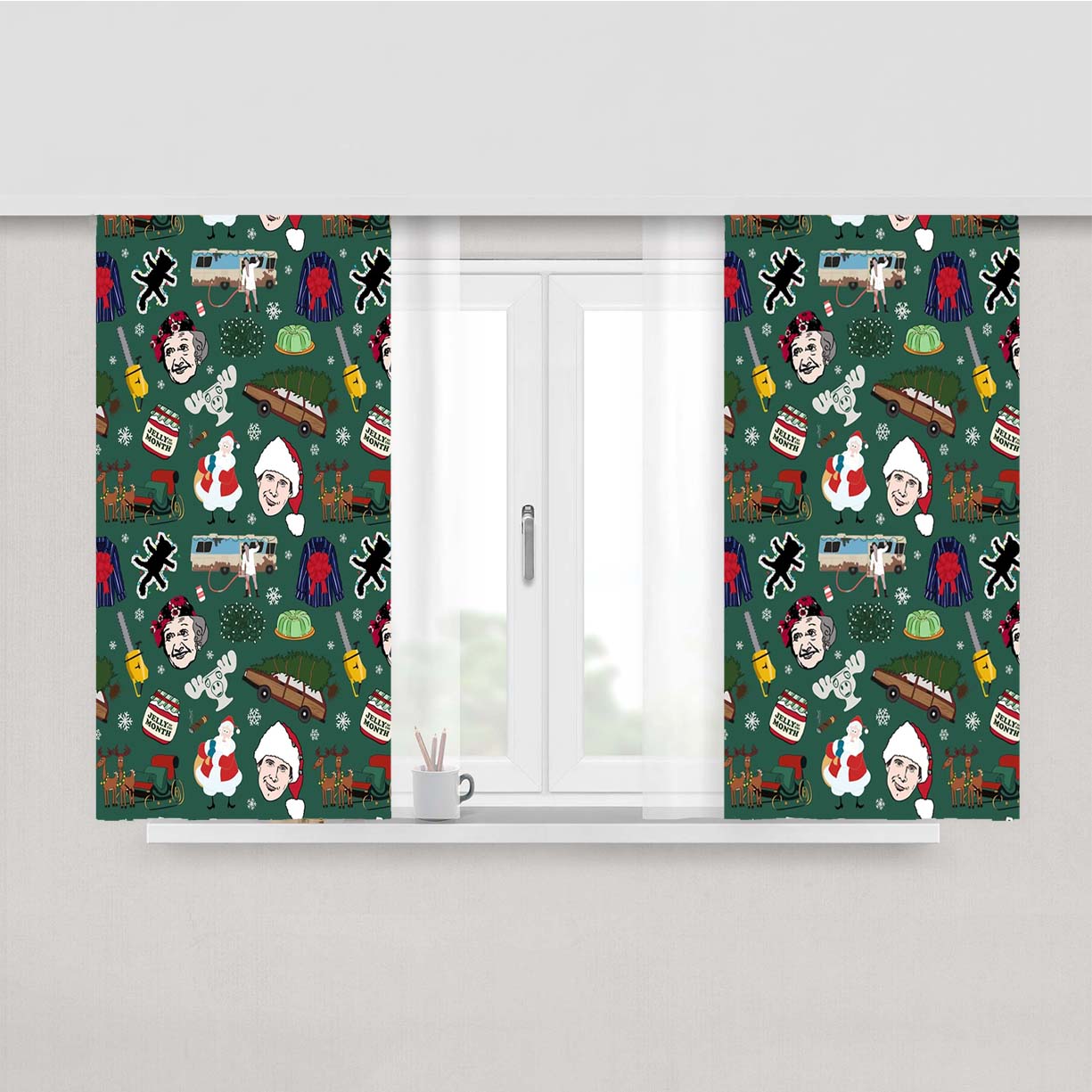 Retro Vintage Family Holiday Green Christmas Vacation Peach Skin Window Curtains