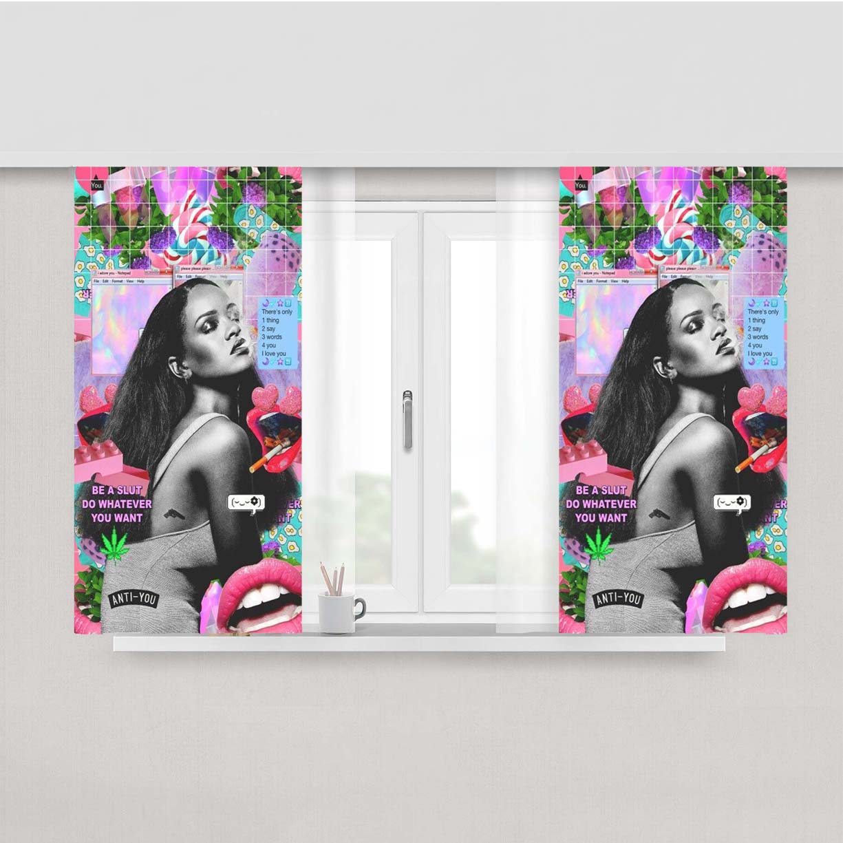 Rihanna Sexy Lips Pattern Peach Skin Window Curtains