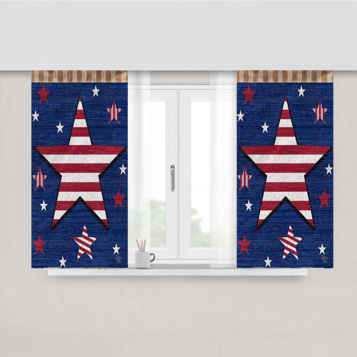 Rustic Patriotic Star Peach Skin Window Curtains