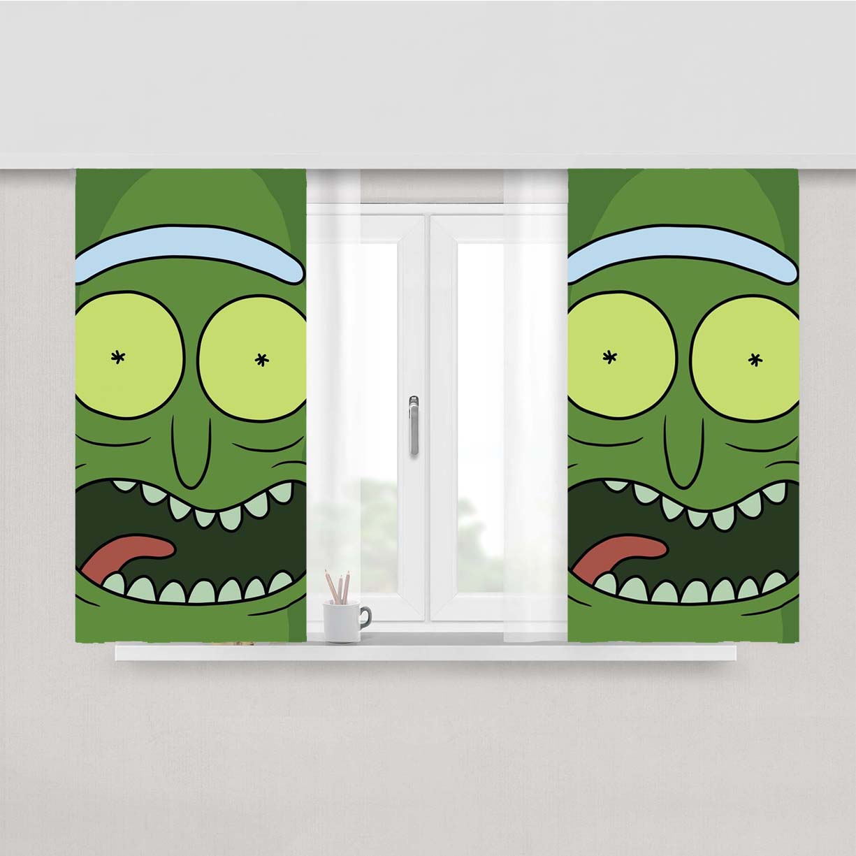 Scary Face Morty Style Pattern Peach Skin Window Curtains