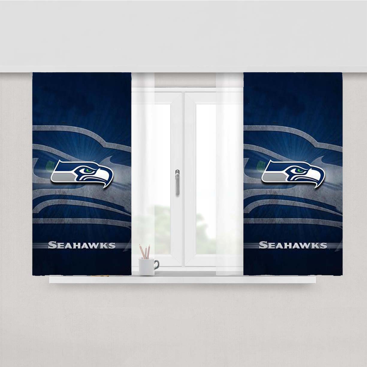 Seahawks Blue Peach Skin Window Curtains