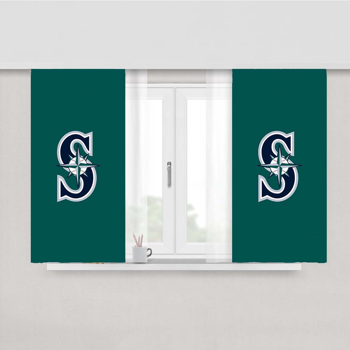 Seattle Mariners Logo Green Peach Skin Window Curtains