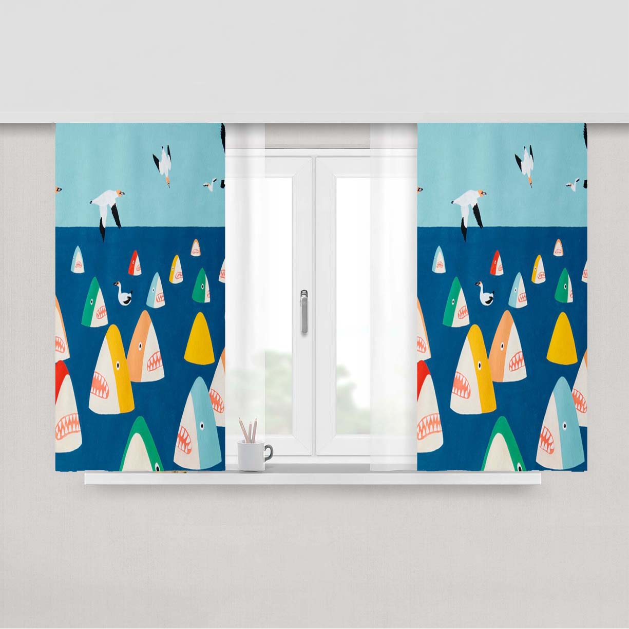 Shark Park Peach Skin Window Curtains