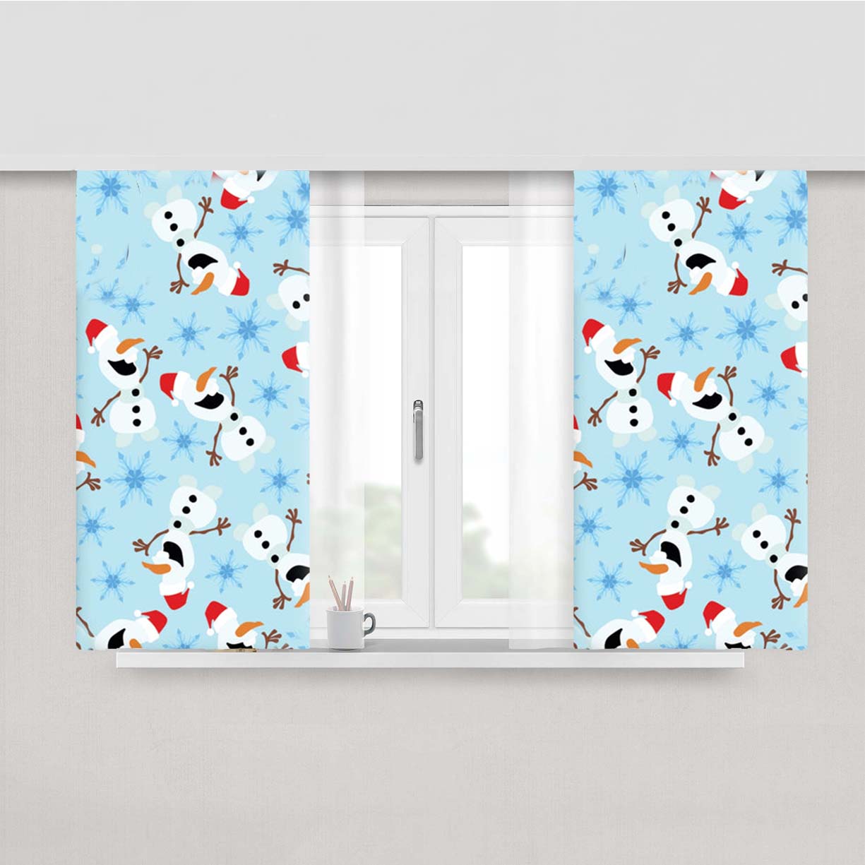 Snowman Pattern Peach Skin Window Curtains